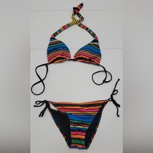 O’Neill Rainbow Stripe String Bikini Reversible Top Size Medium